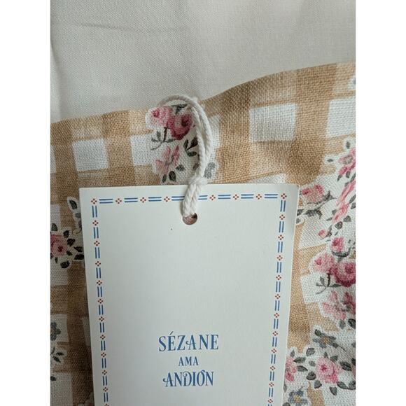 Sezane X Andion Tank Top Womens 10 Tan Gingham Vichy Floral Wide Strap Pullover - Picture 3 of 4